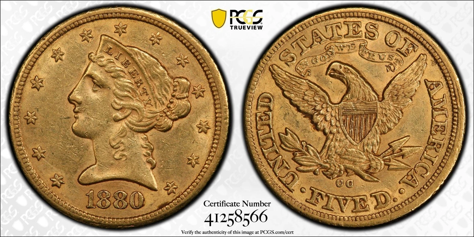 1880-CC $5 Liberty Head Half Eagle PCGS AU58