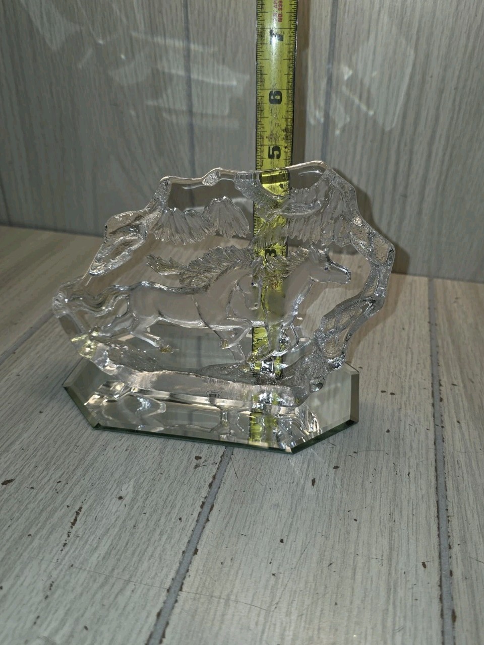 Carved Chrystal Etched Running Horses Paperweight Sculpture The Glass Gallery 