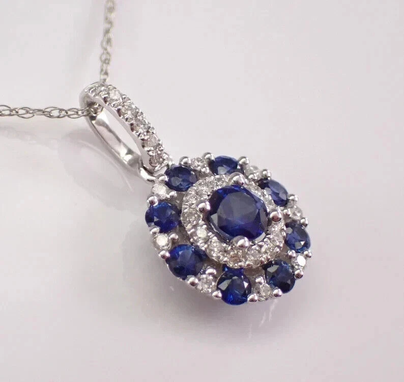 2.10Ct Round Cut Lab-Created Sapphire Halo Women Pendant 14k White Gold Plated - Image 2 of 4