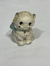 Hubley Cast Iron Cat Kitty Mini Paperweight  Blue Bow Gift