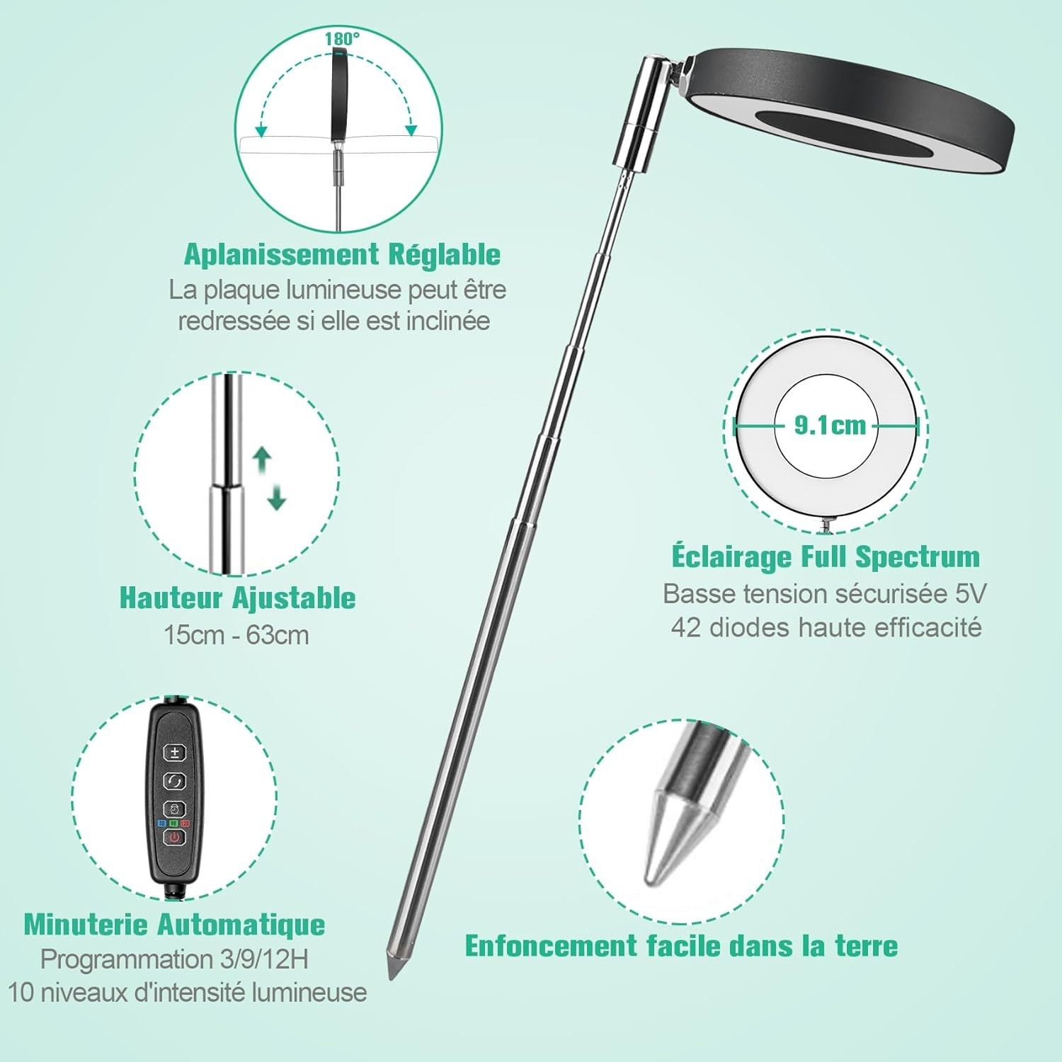Lampe de croissance horticole LED à spectre variable et minuterie intégrée