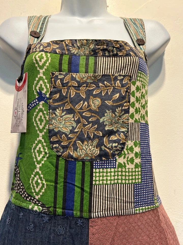 Nuevo con etiquetas HILOS SAGRADOS Funky Parche Hippie Algodón MONO MAMELUCO MONO JUMPER XL Foto 3 de 4