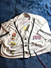 Cartoon Network The Powerpuff girls black and white jersey style crop top