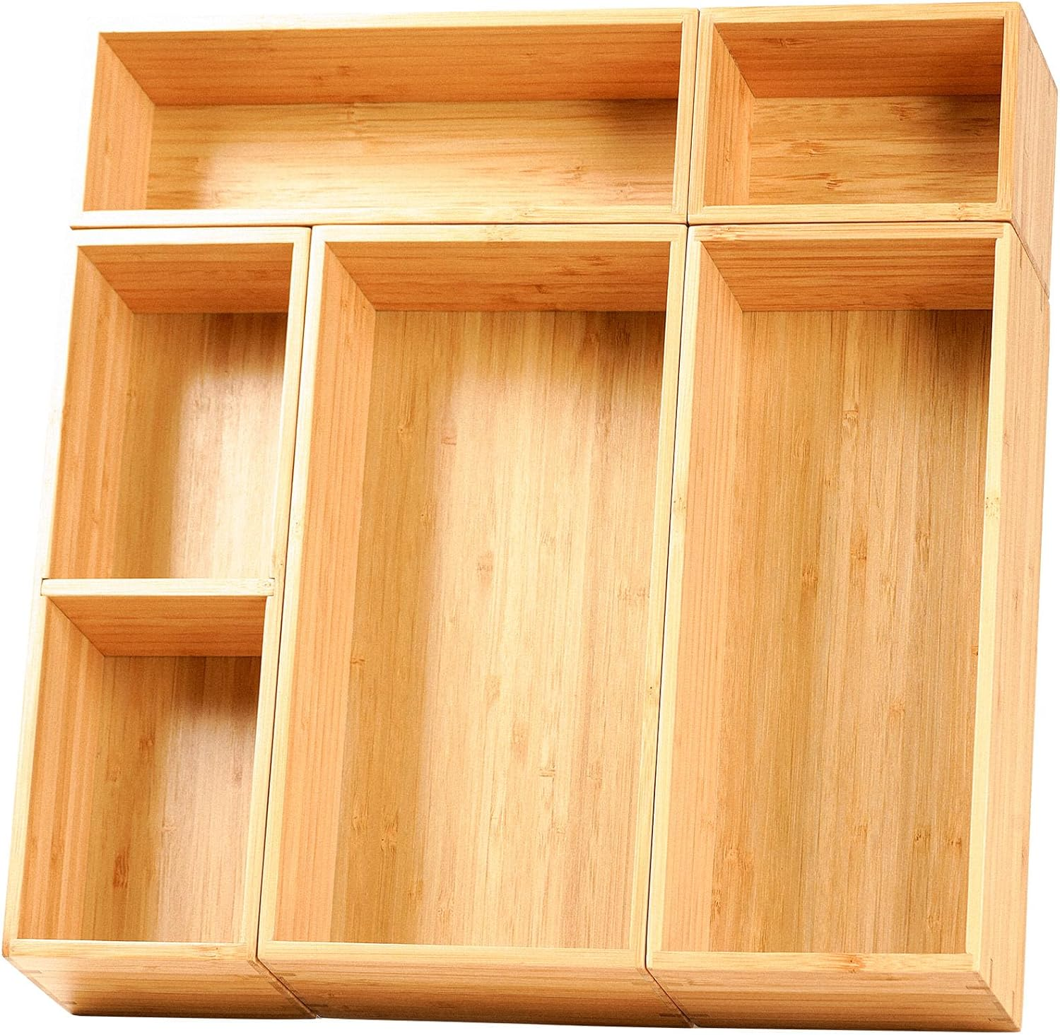 Bamboo Drawer Organizer Storage Boxes, 2.5 Inch High, 5 Rearrangeable Dividers