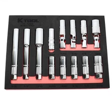 K Tool International Spark Plug Socket Set 3/8 Inch Magnetic 13 Piece