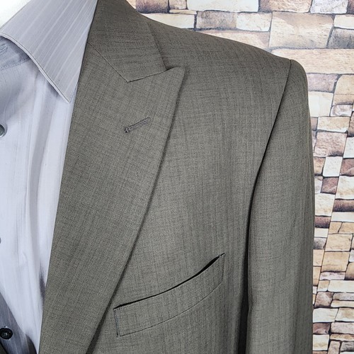 Steve Harvey 2 Piece Suit Mens 46R 38X30 Tan Microherringbone Peak Double Vented - Picture 3 of 13