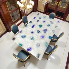 48"x24"White Quartz Farmhouse Dining Table Top for Home & Office Interior Decor