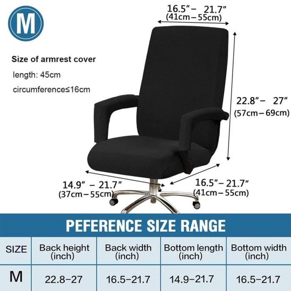 Housse de chaise de bureau Fauteuil avec accoudoir extensible jacquard noir - Photo 2/4