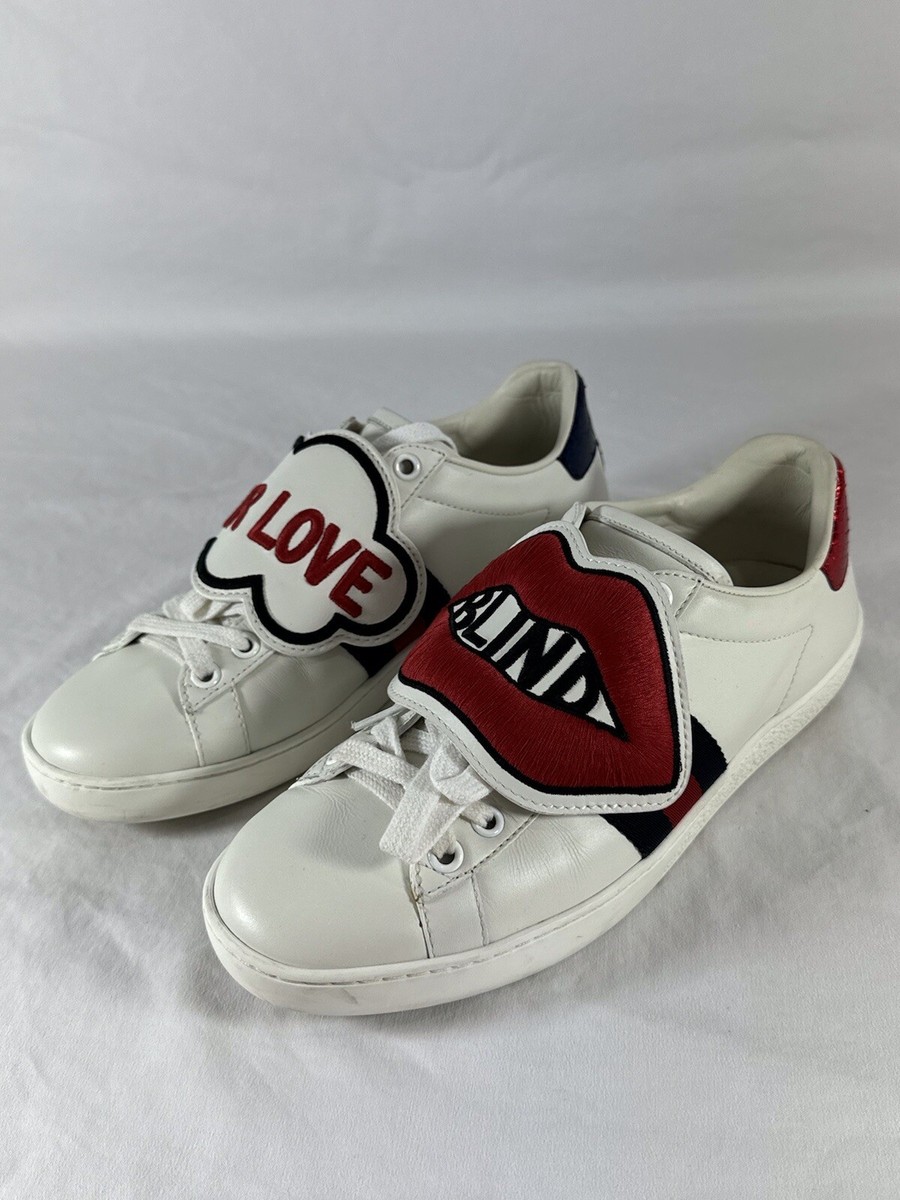 GUCCI White Leather Blind For Love Low Top Sneakers Made in GUCCI White Leather Blind For Love Low Top Sneakers Made in