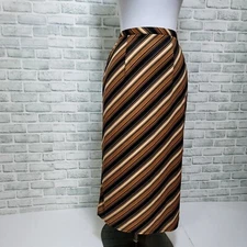 Vintage 90s Y2K Notations Womens M Caramel Swirl Stripe Midi Skirt Stretchy
