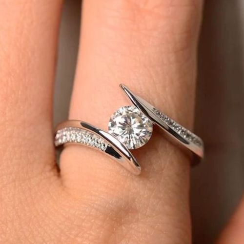 Moissanite Bypass Engagement Ring Round Cut 925 Silver Anniversary Gifts For Her - Picture 1 of 4
