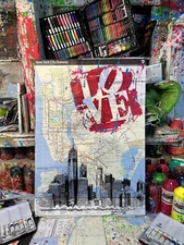Love  Manhattan Skyline Freedom Tower Made On Original New York Subway Handmade