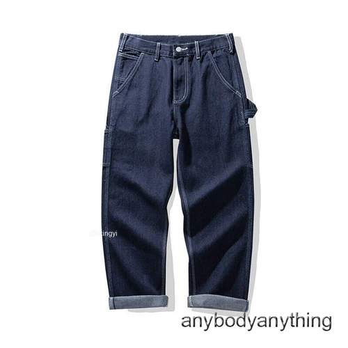 Men Primary Denim Jeans Railroad Stripe Worker Pants Straight Leg Cargo Trousers - Picture 3 of 26