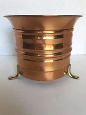 VINTAGE COPPER FOOTED CAULDRON  PLANTER WITH BRASS HANDLE FEET BOHO