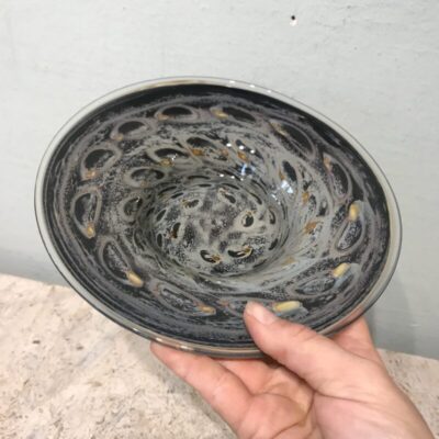 Glasschale Glashütte Eisch signiert Pfauenaugen Dekor Handarbeit 60er 70er 80er 
