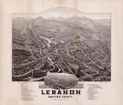 Panoramic Map of Lebanon New Hampshire 16x16