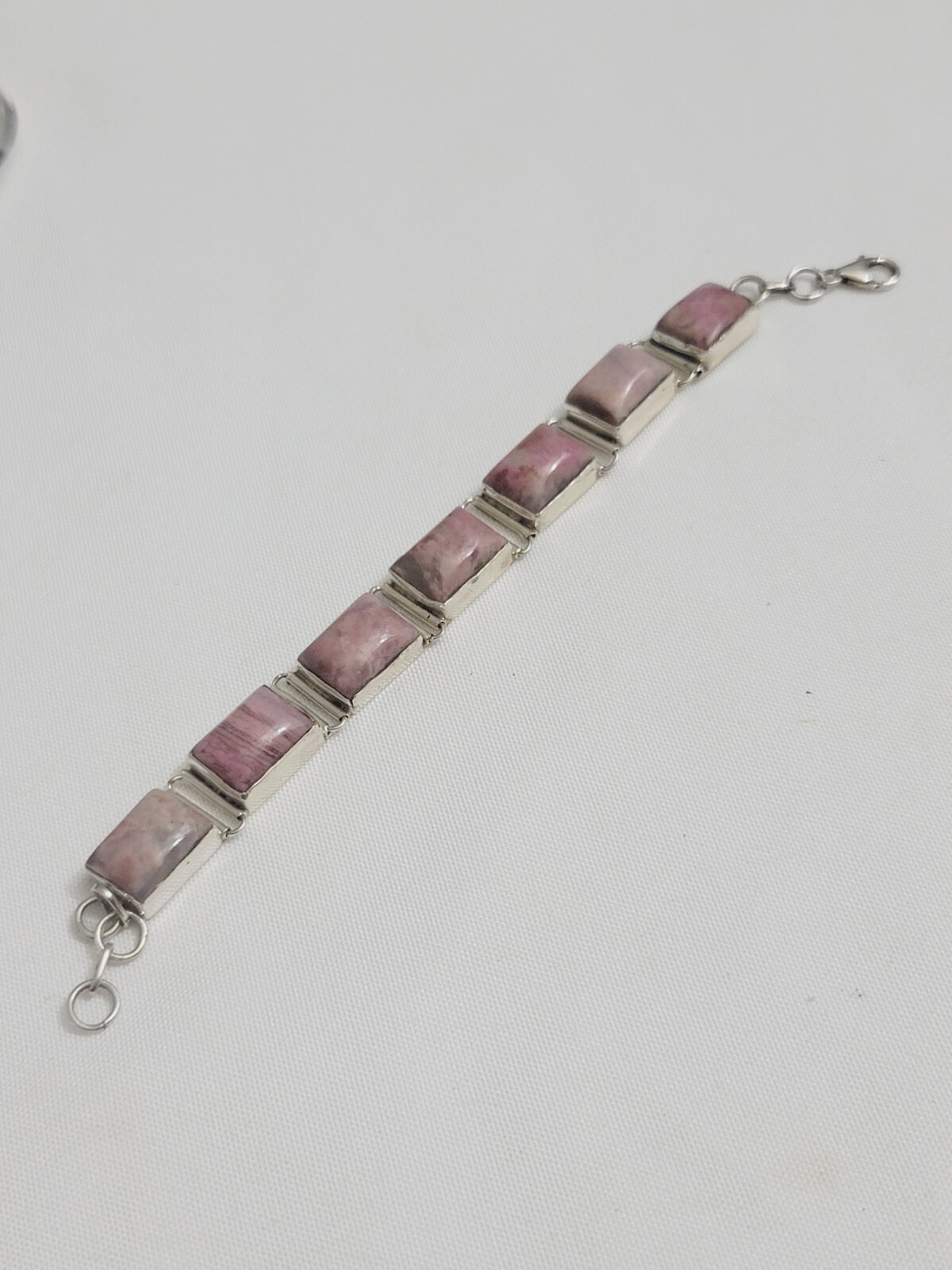 Solid 925 Sterling Silver Rhodonite Bracelet 7" I… - image 2