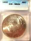 1923 PEACE SILVER DOLLAR ICG MS63