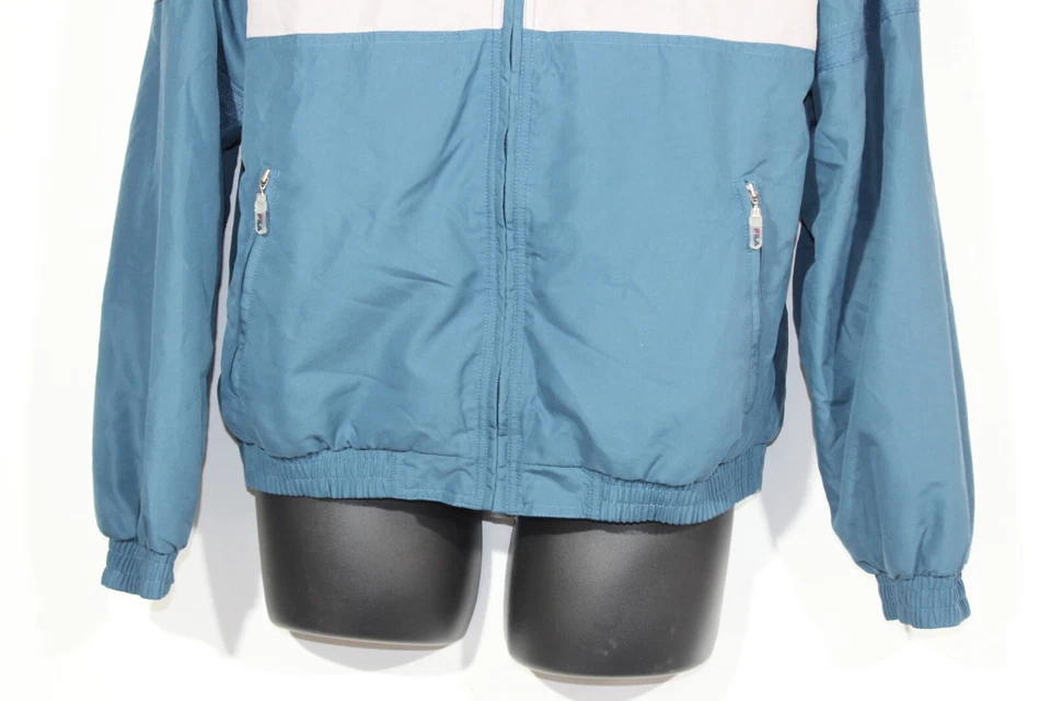 Chaqueta cortavientos vintage Fila para hombre pequeña azul gris años 90 cremallera completa Foto 3 de 4