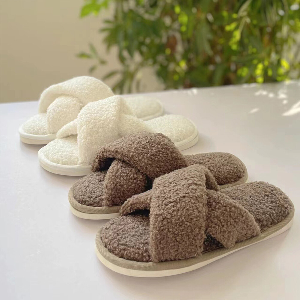 SAOLA Scarpe in cotone con cinturino incrociato casa comode peluche casa suola antiscivolo per donna