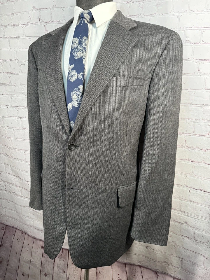 Abrigo Blazer Chaqueta Deportivo GRANT THOMAS Para Hombres Gris ESPIGA LANA CACHEMIR 43R Foto 2 de 4