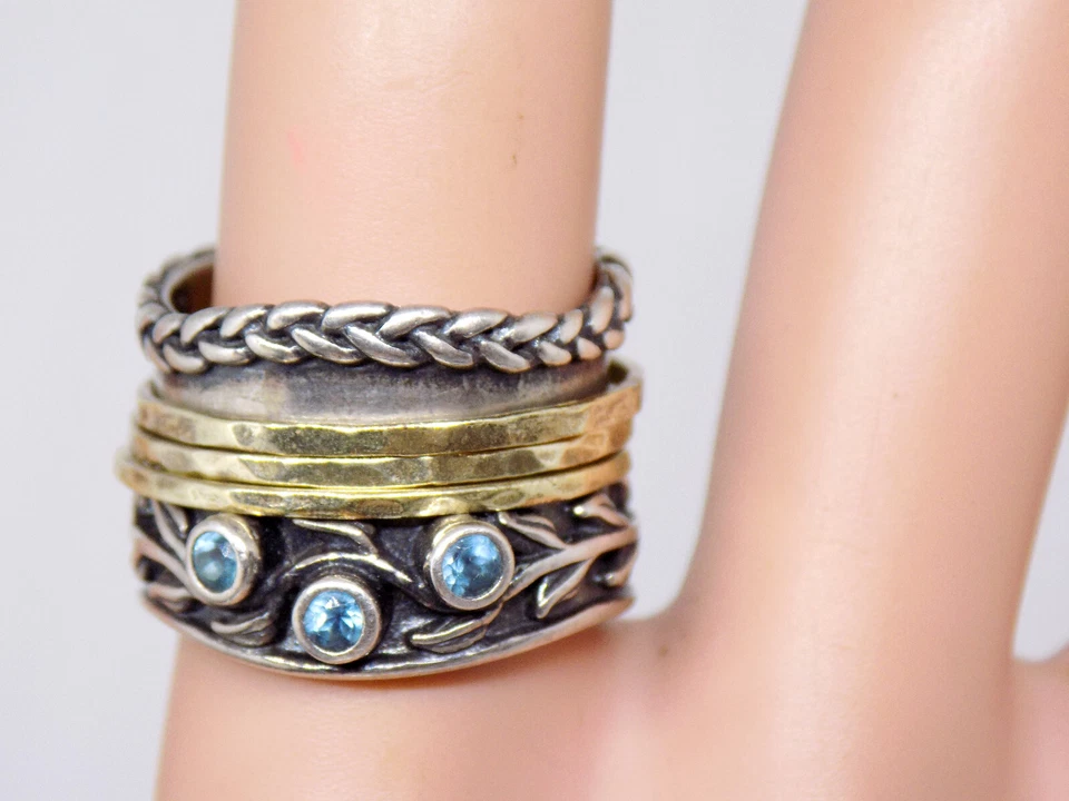 PZ PAZ STERLING SILVER 925 G.F. BLUE TOPAZ SPINNER BOLD RING SZ 6.5 ISRAEL PZ OR - Image 3 of 4