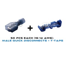 50 EACH 16-14 AWG MALE FULLY INSULATED QUICK DISCONNECTS 16-14 AWG T-TAPS