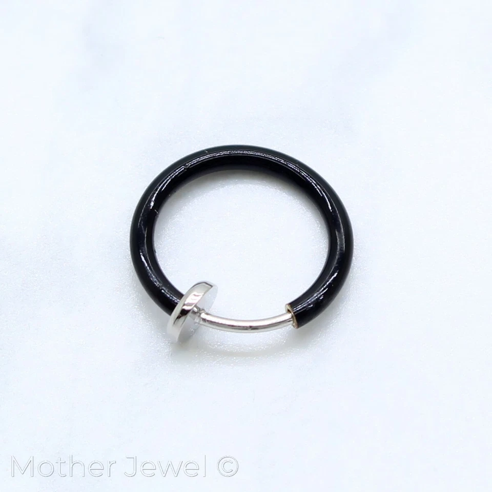 SILVER BLACK YELLOW ROSE GOLD IP SPRING LOAD FAKE SEPTUM EAR PIERCING HOOP RING - Изображение 3 из 3