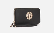 Dasein Women Emblem Zip Around Wallet Black 0865
