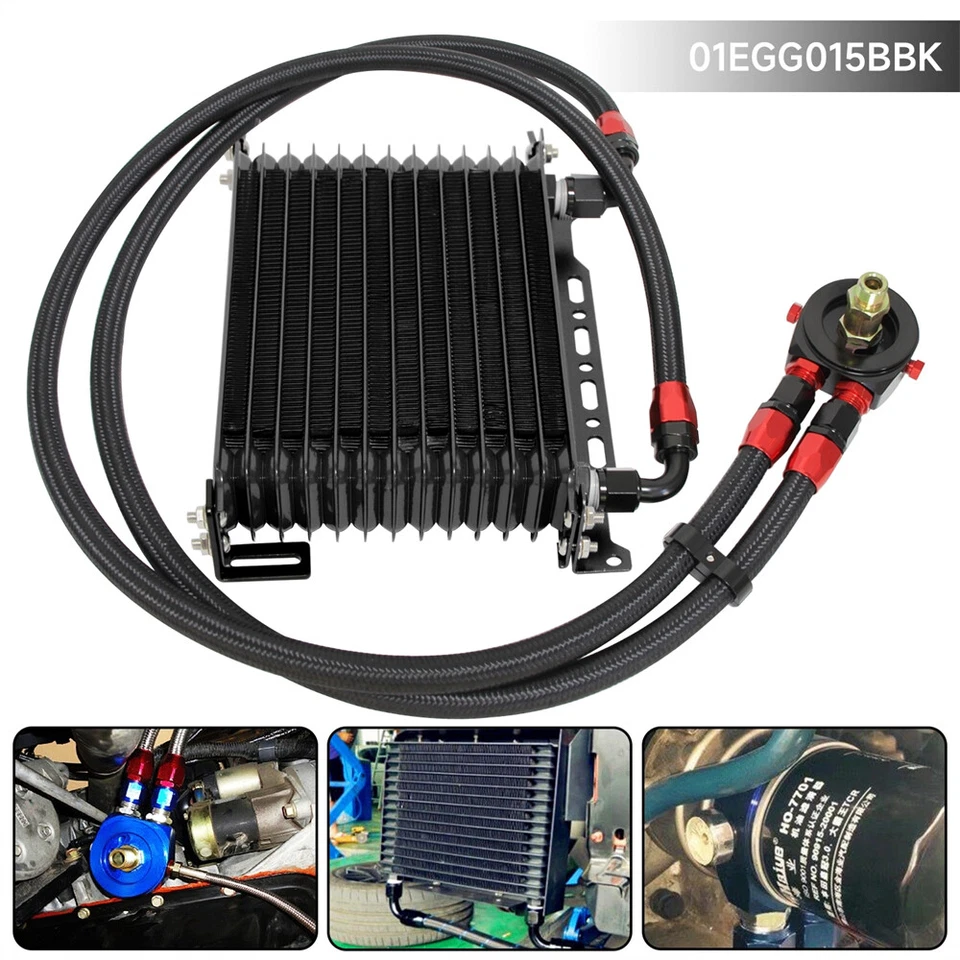 Universal AN10 13 Row Oil Cooler Kit W/ Bracket+Oil Filter Adapter Hose line Kit - Image 4 of 4