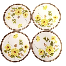 Mikasa International Dinner Plates Lot of 4 Floral Flower Perennials Vtg 70's