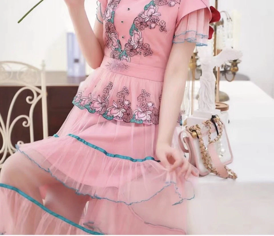 Stretch Floral Embroidered Lace Trim /Purple Tulle/Sewing/Craft/Bridal/8.5"Wide  - Image 4 of 4