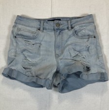 Aero Shorts Womens 6 Blue Denim High Rise Curvy Midi 3 Inch Inseam Distressed