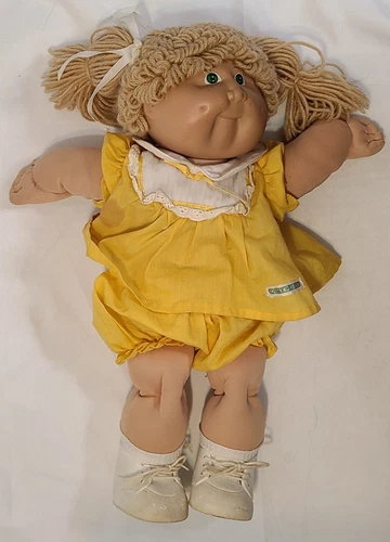 Cabbage Patch Kid "63" 1980s Yellow Dress Green Eyes White Shoes