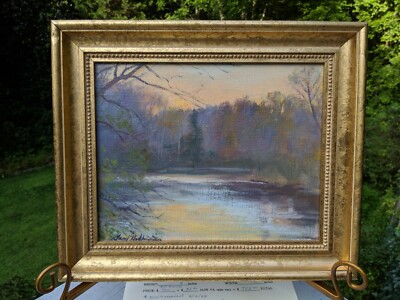 Gary D Hoffmann Guild of Boston Signed 10 x 8'' Oil on Canvas ''Dusk On The River''