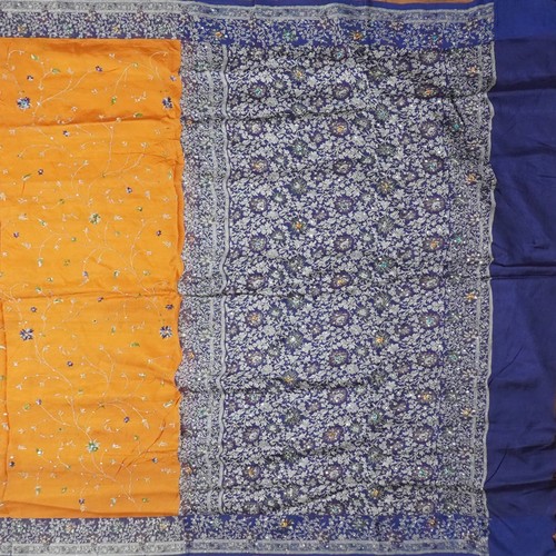 Vintage Arancione Sari 100% Pura Seta Intrecciato Mano Ricamato Sari 5.5m Craft - Foto 4 di 6