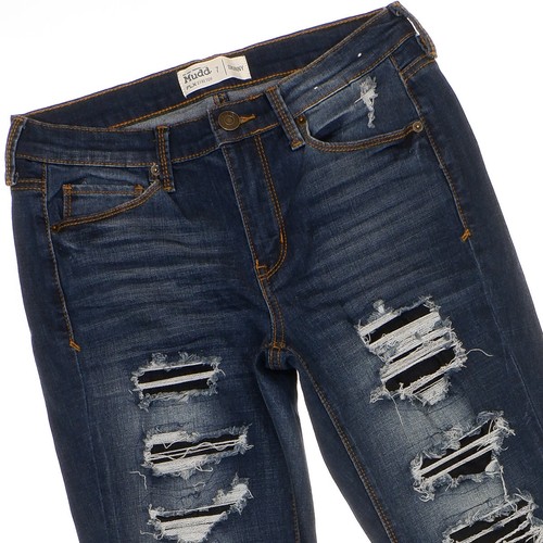 Mudd Skinny Jeans 7 Distressed Patched Stretch Blue Denim Juniors 28 x 28.5 - Picture 5 of 9