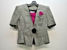 Kasper For ASL Women Gray Short Sleeve V-Neck Snap Front Patch Pocket Blazer 6