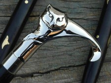 Antique Style Brass solid Cat brass handle wooden walking stick vintage Cane New