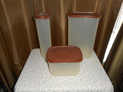 Set of 3 Tupperware  Storage Containers Brown Lids 1661, 1615, 1792 