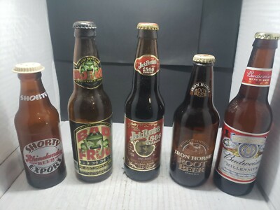 5 Vintage Beer Bottles - Shorty, Bad Frog,Jack Daniel's, Iron Horse & Budweiser