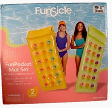 Set of 2 Funsicle Funpocket Mats 66-26” Yellow And Green Floating Pool Mats