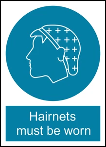Hairnets Must Be Worn Safety PPE Warning Self Adhesive Vinyl Sticker
