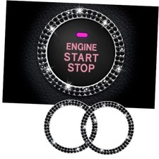 2PCS Bling Crystal Rhinestone Car Engine Start Ring Stickers, Key Black