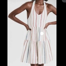 American Eagle outfitters beige striped halter neck dress size XS