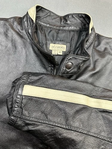 Vintage De-coded Black With Stipe Leather Jacket Mens Size M image 2