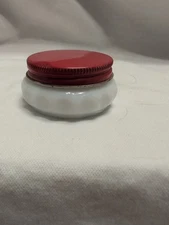 Vanity Vintage Milk Glass Cold Cream Cosmetic Jar Red Lid