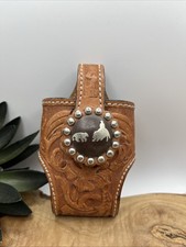 Cowboy Decor Hand Tooled Leather Embellished Belt Clip Phone Tool Holder Pouch