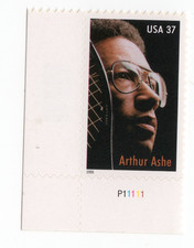 Scott #3936 Arthur Ashe Plate # Single Stamp - MNH LL