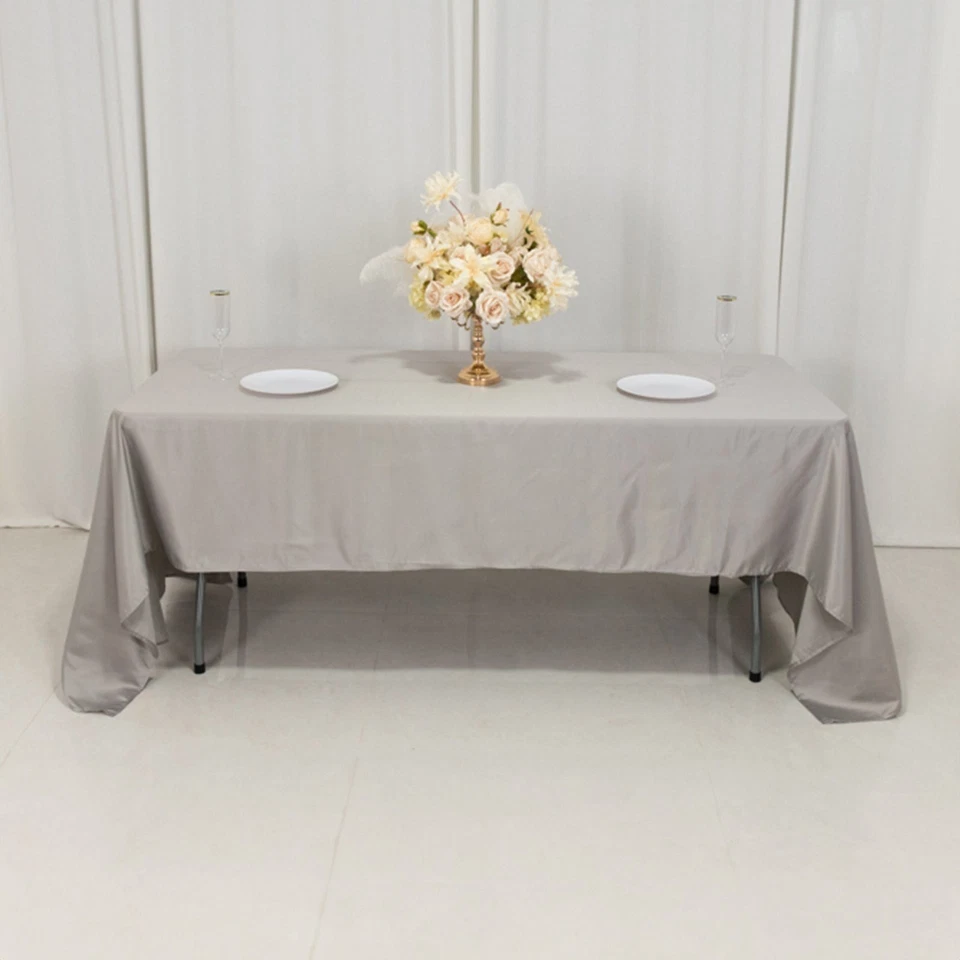 Silver 60x126" RECTANGLE Lamour Satin TABLECLOTH Light Gray Party Home Banquet - Image 2 of 4